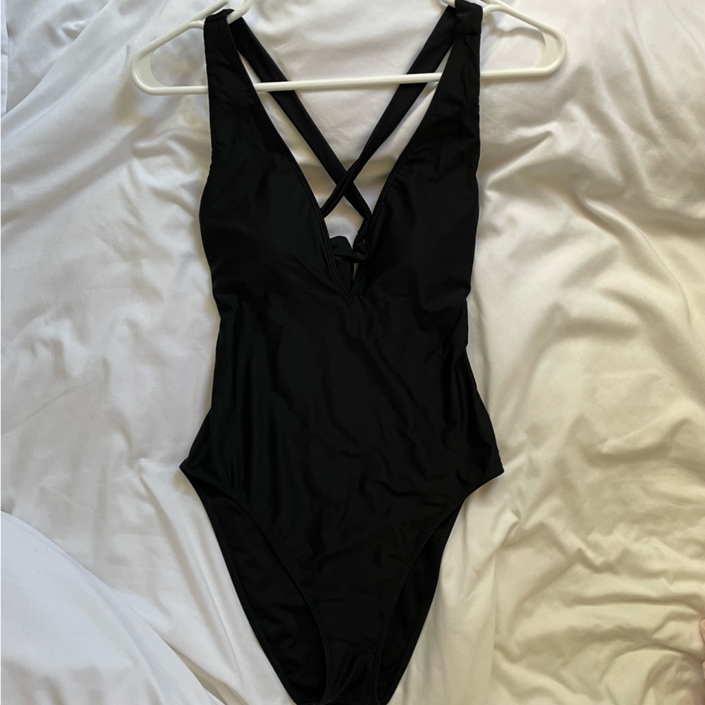 Hollister deep v black swimsuit one piece